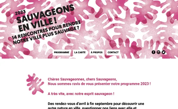 Capture d'écran du site web Sauvageons en Ville développé par sirup en 2021
