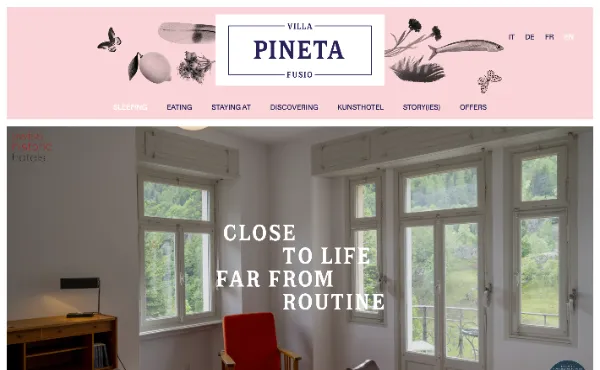 Capture d'écran du site web Villa Pineta réalisé par sirup en 2021