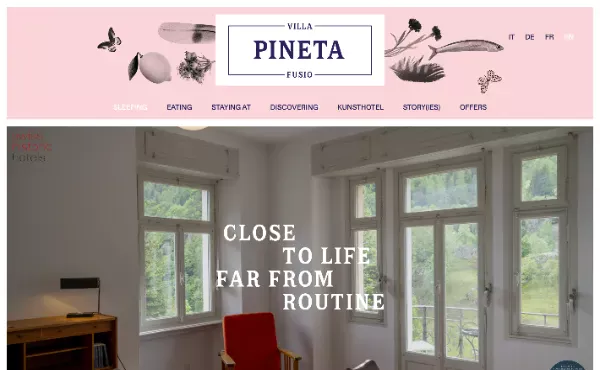 Capture d'écran du site web Villa Pineta réalisé par sirup en 2021